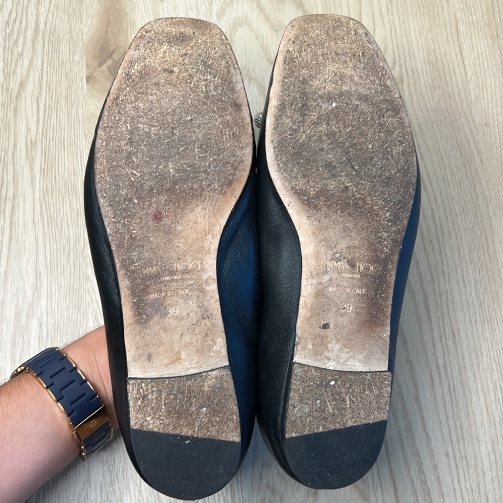 Jimmy Choo Black Leather Ballet Flats - Picture 9 of 9